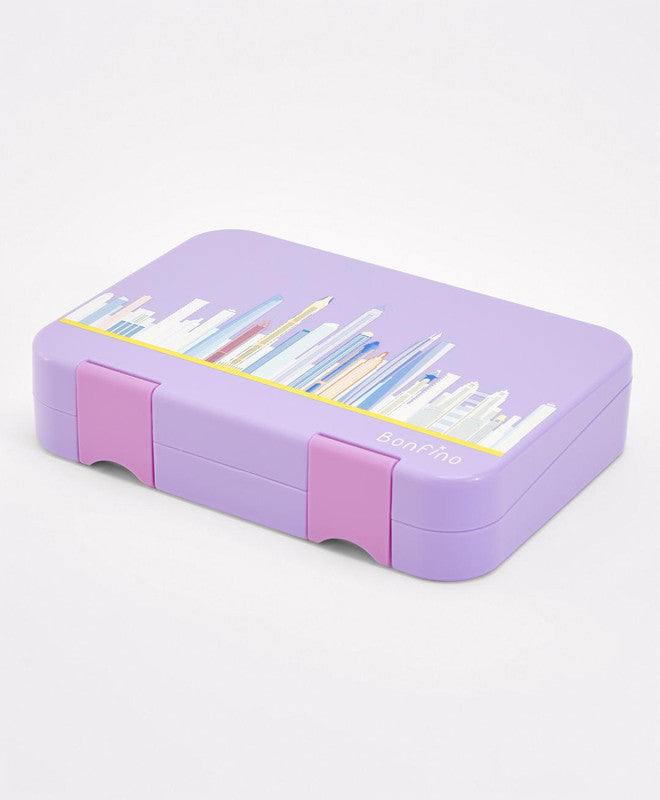 Bonfino Lunch Box, City Theme, Easy to Carry, Leak-Proof Lid, Microwave Safe, 3 Years+, 22 x 15.5 x 5cm - Purple