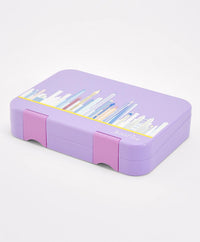 Bonfino Lunch Box, City Theme, Easy to Carry, Leak-Proof Lid, Microwave Safe, 3 Years+, 22 x 15.5 x 5cm - Purple_1