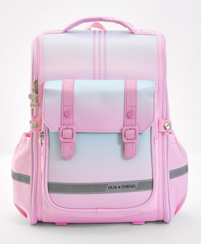 Bonfino School Bag, Night Reflective Light, S-Spine Curve Support, Heat-Dissipating Mesh Back, 6 Years+, Pink - 17 Inches