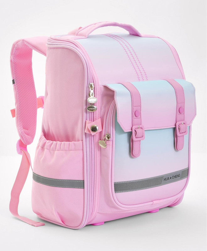 Bonfino School Bag, Night Reflective Light, S-Spine Curve Support, Heat-Dissipating Mesh Back, 6 Years+, Pink - 17 Inches