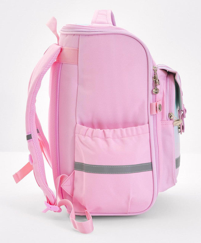 Bonfino School Bag, Night Reflective Light, S-Spine Curve Support, Heat-Dissipating Mesh Back, 6 Years+, Pink - 17 Inches