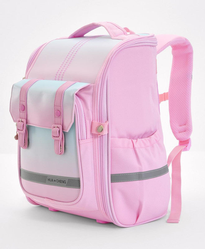 Bonfino School Bag, Night Reflective Light, S-Spine Curve Support, Heat-Dissipating Mesh Back, 6 Years+, Pink - 17 Inches