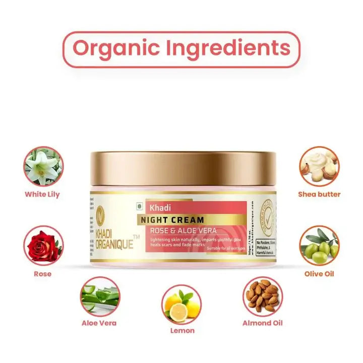 Khadi Organique  Night Cream ( Rose & Aloe vera ) 50g