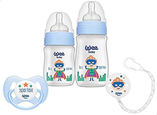 مجموعة زجاجات الرضاعة وي بيبي - ليتل هيروز - باللون الأزرق
