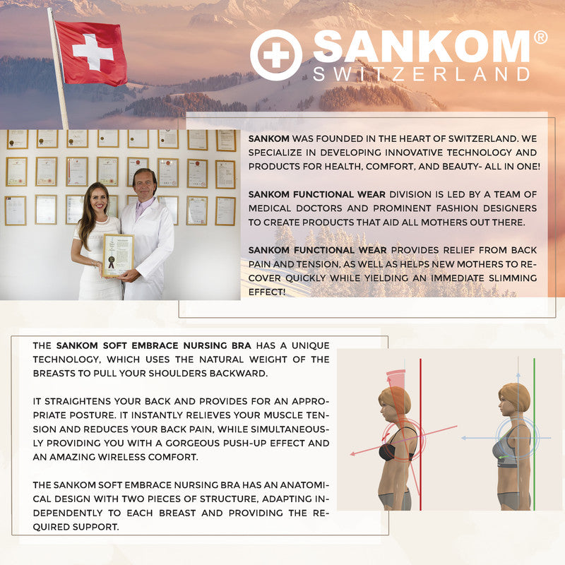 Sankom - حمالة صدر من القطن العضوي الحاصل على براءة اختراع لدعم الظهر، عاجي