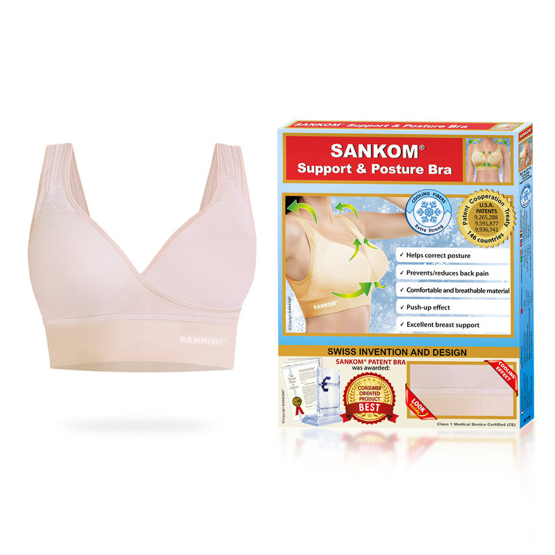 Sankom - Patent Premium Bra With Lace, Beige 