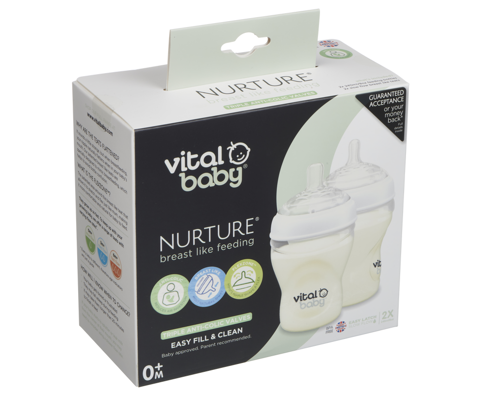 Vital Baby Nurture Breast Like Feeding Bottles 240ml, 2-Piece, Clear, 0 Months+