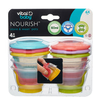 Vital Baby Nourish Store & Wean Pots 60ml, 6-Piece, Multicolour, 4 Months+