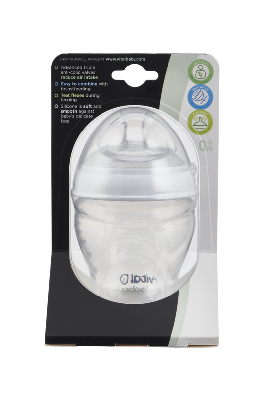 زجاجات الرضاعة Vital Baby Nurture تشبه الثدي، شفافة، من 0 أشهر فما فوق