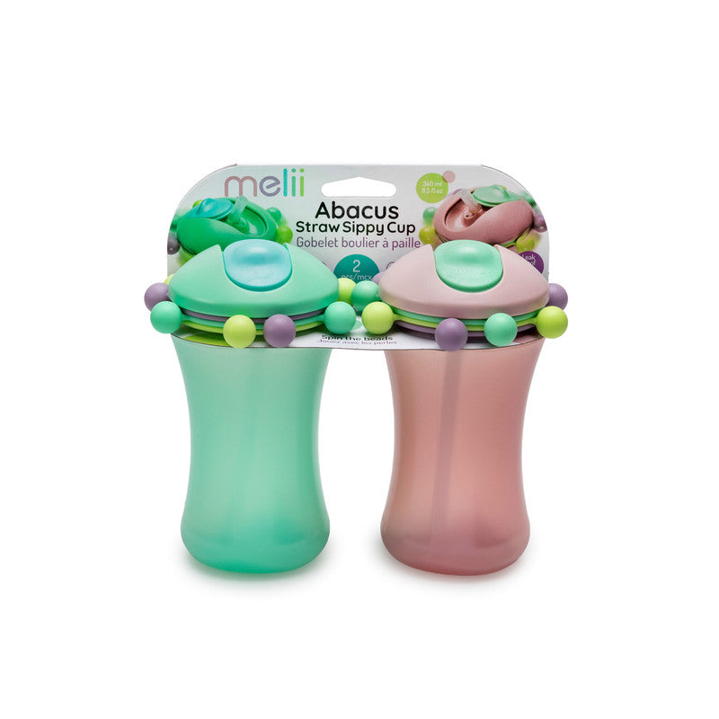 Melii Abacus Straw Sippy Cup - 2 Pack (Green & Pink)