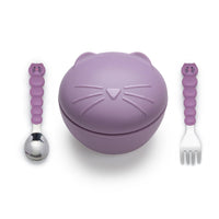 Melii Silicone Bowl with Lid & Utensils - Purple Cat _1