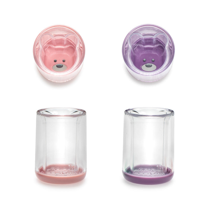 Melii Double Walled Bear Cup 145 ml - 2 Pack (Purple & Pink)