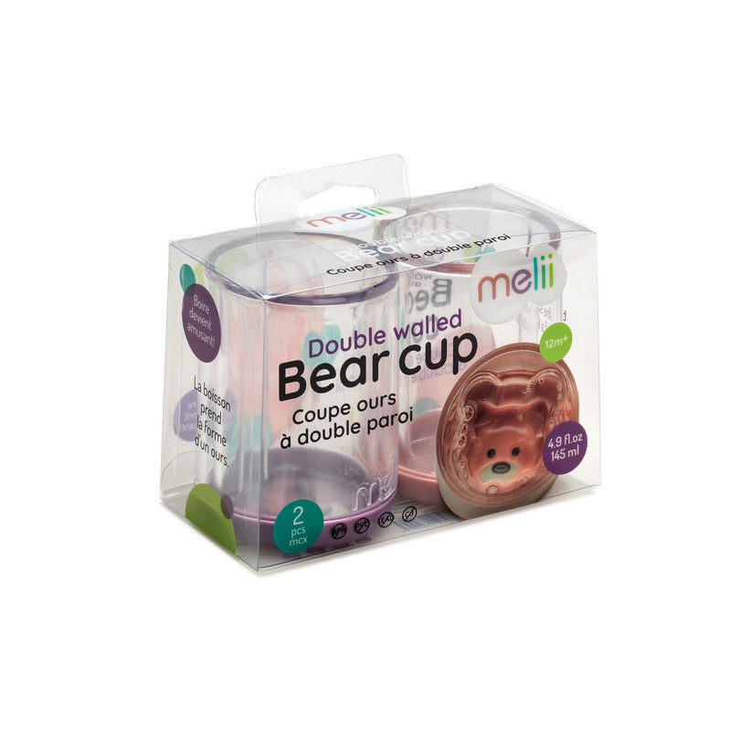 melii Double Walled Bear Cup for Kids 2 Pack, 145 ml - Fun and Unique Beverage Experience, BPA-Free, Easy to Clean, Ideal for Babies, Toddlers, and Children