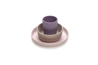 Melii - 3 Piece Silicone Feeding Set (Plate, Bowl & Cup) Purple, Pink, Grey_