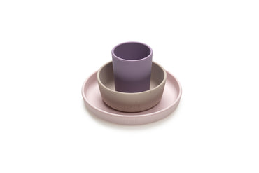 /armelii-3-piece-silicone-feeding-set-plate-bowl-cup-purple-pink-grey