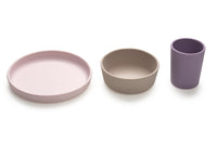 Melii - 3 Piece Silicone Feeding Set (Plate, Bowl & Cup) Purple, Pink, Grey