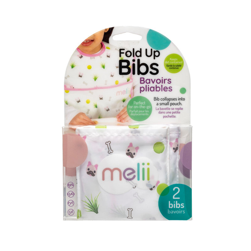 Melii Fold Up Bib 2 Pack - White & Pink Bulldog 