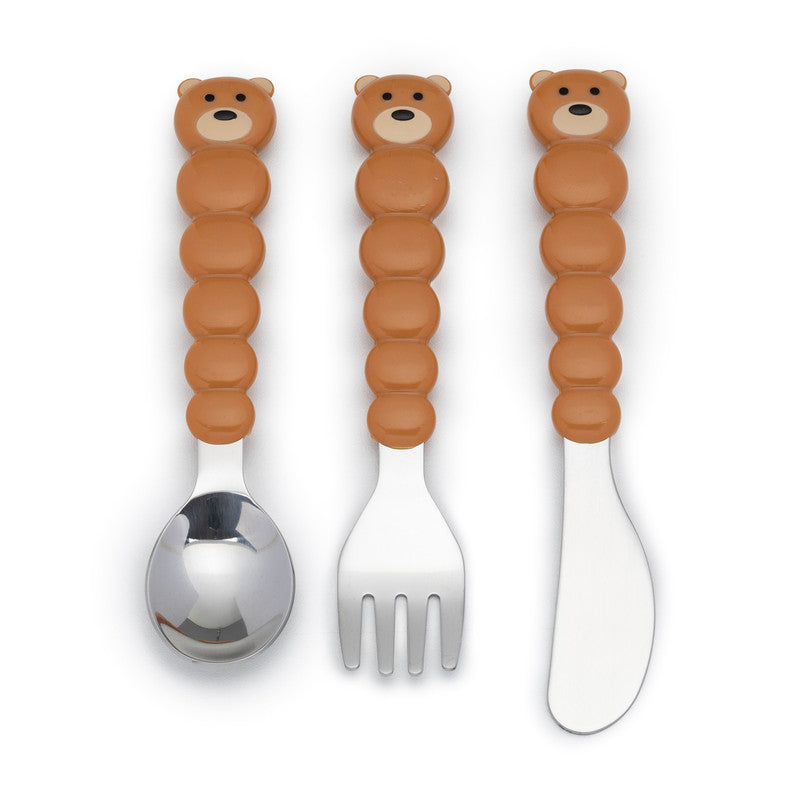 melii Colorful Animal Spoon & Fork Sets for Kids - Encourages Independent Feeding and Fine Motor Skills - BPA-Free, Dishwasher Safe - Brown Bear & Blue Shark (6 Pcs)