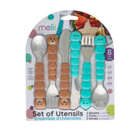 melii Colorful Animal Spoon & Fork Sets for Kids - Encourages Independent Feeding and Fine Motor Skills - BPA-Free, Dishwasher Safe - Brown Bear & Blue Shark (6 Pcs)_4