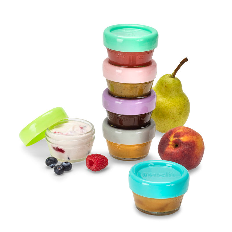 melii Glass Baby Food Containers - Airtight, Leakproof, Storage for Babies, Toddlers, Kids – BPA Free, Microwave & Freezer Safe - Set of 6, 2oz with Easy Open Lids