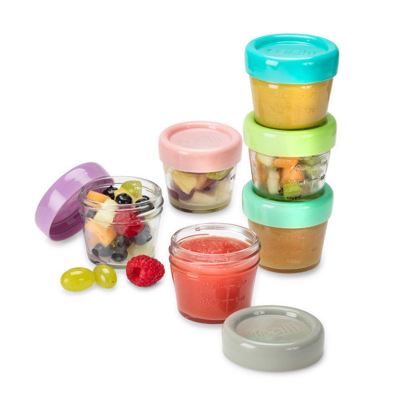 melii Glass Baby Food Containers - Airtight, Leakproof, Storage for Babies, Toddlers, Kids – BPA Free, Microwave & Freezer Safe - Set of 6, 4oz with Easy Open Lids