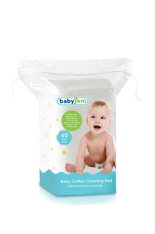 Babyjem 60-Piece Cotton Cleaning Pad for Babies, Newborn, White, 0 Months+