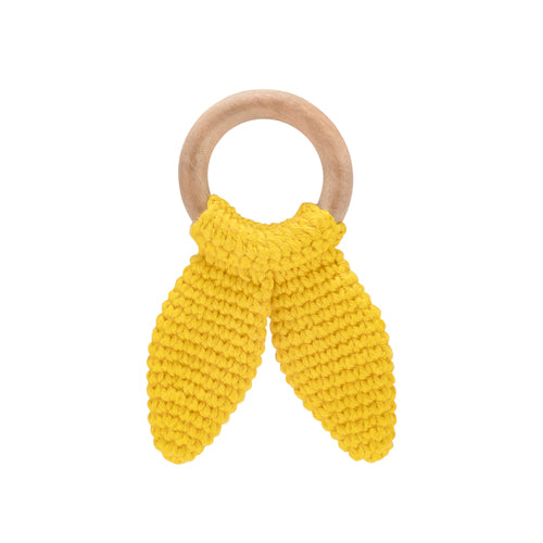 Babyjem Amigurumi Wooden Ring Teether for Baby, 4+ Months, Yellow