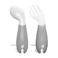 Babyjem Plastic Angled Fork & Spoon Set, 6+ Months, White_2