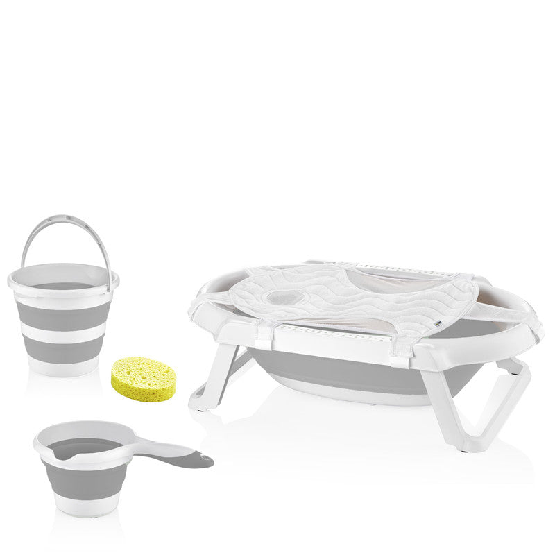 Babyjem 5-Piece Folding Bath Set for Babies, Newborn, Grey, 0 Months+