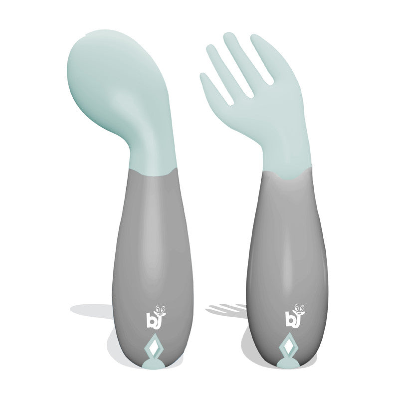 Babyjem Plastic Angled Fork & Spoon Set, 6+ Months, Green