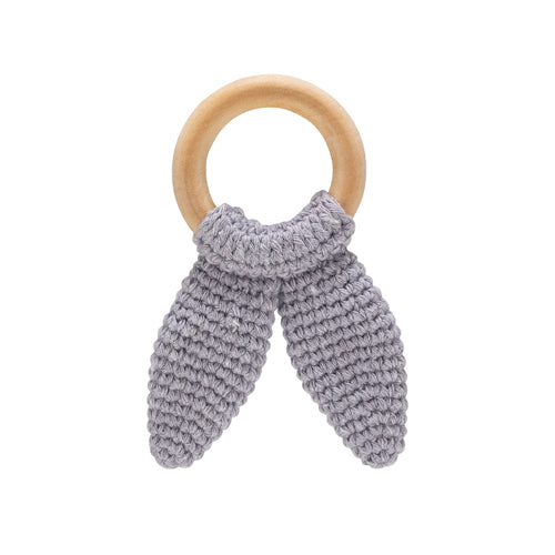 Babyjem Amigurumi Wooden Ring Teether for Baby, 4+ Months, Grey