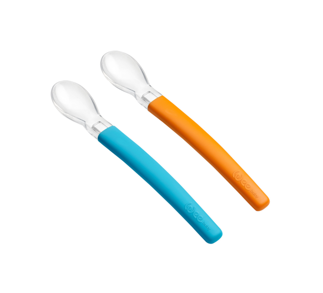 Wee Baby Double Set of Feeding Spoon Silicone Tip 6 Month+ Blue & Orange