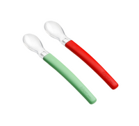 Wee Baby Double Set of Feeding Spoon Silicone Tip 6 Month+ Green & Red