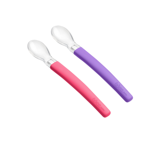 Wee Baby Double Set of Feeding Spoon Silicone Tip 6 Month+ Pink & Purple