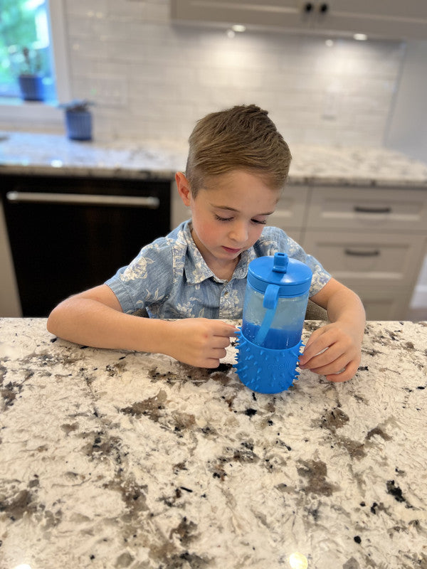 Melii Blue Spikey Water Bottle for Kids - Sensory Exploration with Soft Silicone Spikes, Leak Proof Straw, and Easy Grip Handle - BPA Free, Durable Tritan, Perfect for On-the-Go Hydration, 12 oz