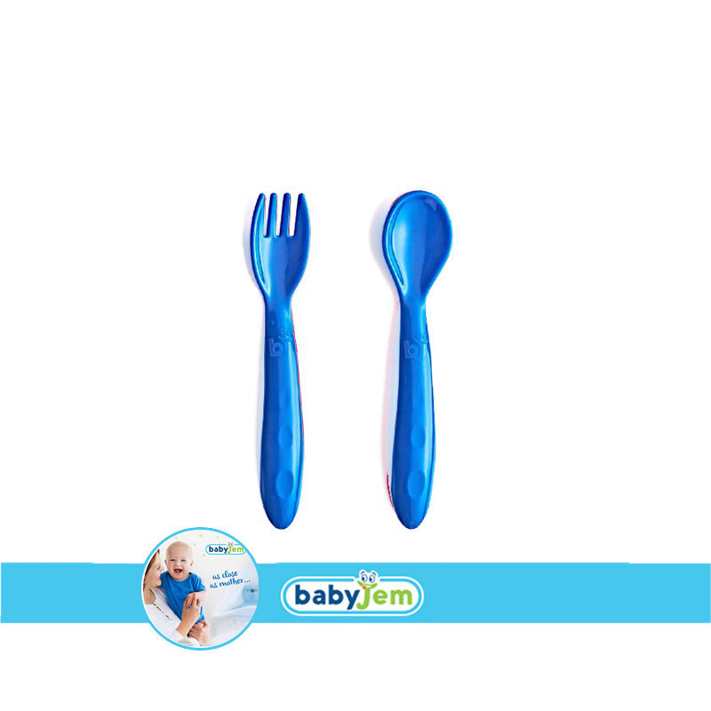 Babyjem Baby Spoon and Fork Set, 12+ Months, Blue
