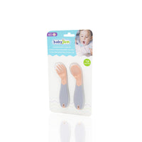 Babyjem Plastic Angled Fork & Spoon Set, 6+ Months, Rose
